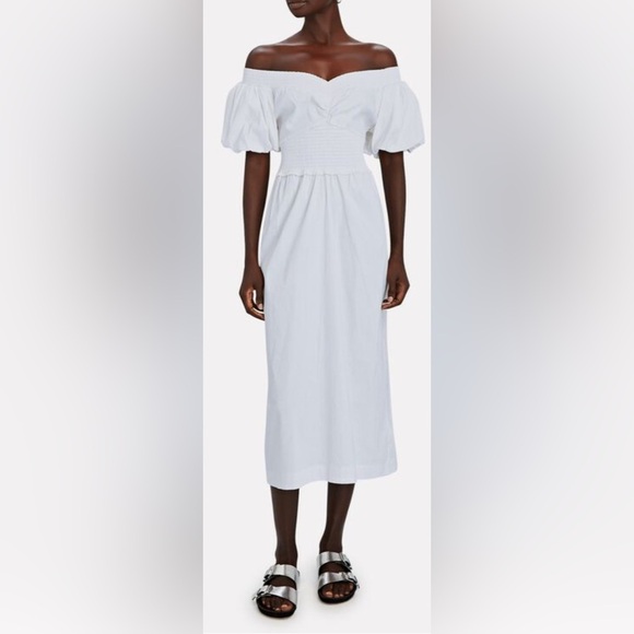 NWT A.L.C. Adena White Off-The-Shoulder Midi Dress Sz 2 Bohemian Ethereal Poplin - Picture 4 of 10